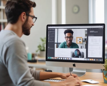 A warm, inviting study space with books, a laptop, and a cup of tea.
