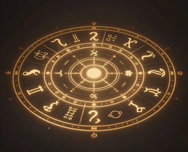 A serene image of an ancient astrology chart glowing softly with golden light.
