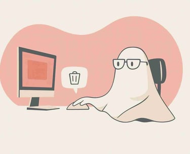 Spöke som sitter vid datorn och kastar en konversation