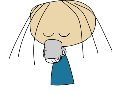 Anna drinking coffee while escaping her to do's