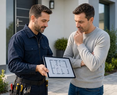 Présentation et explication d’un devis gratuit pour des travaux de plomberie, électricité et rénovat