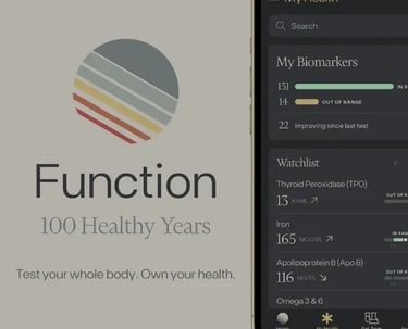 function health labs logo, text 'function 100 healthy years. test your whole body. own your health.'