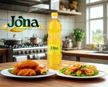 Minyak goreng Jona kemasan botol 1 liter, jernih dan berkualitas dari PT. Bejana Moerni Indonesia.