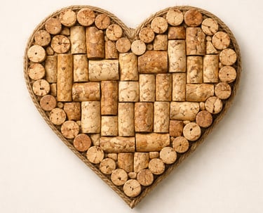 Heart-shaped cork wall décor made from natural cork pieces
