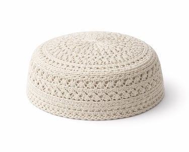 Hand-crocheted kufi cap with traditional Islamic design