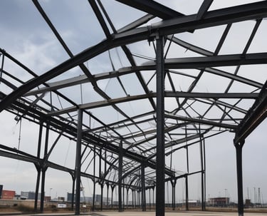 A metalworking machine is in operation, cutting a rectangular shape into a large metal beam. Sparks and a bright cutting line indicate the active laser or cutting tool. The setting appears to be a workshop or industrial environment with visible metal fixtures and structures.