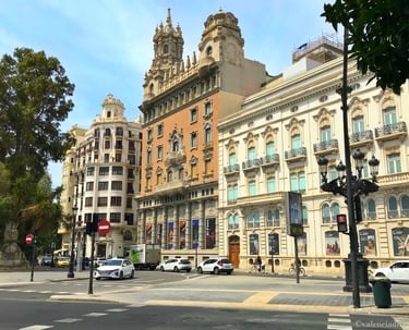  Picturesque view of Tetuán Square with its central monument in Valenci