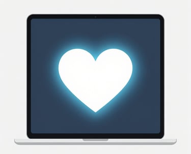 A heart icon on a laptop screen representing online letter connection. Pisma iz srca