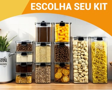 Kit Pote Hermético para Mantimentos de Cozinha Dispensa Armário Plástico