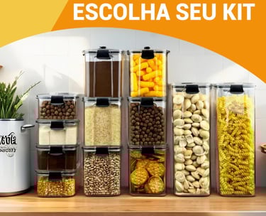 Kit Pote Hermético para Mantimentos de Cozinha Dispensa Armário Plástico