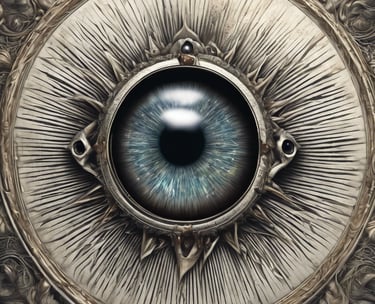 a computer eye looking at a computer screen with a clock on it