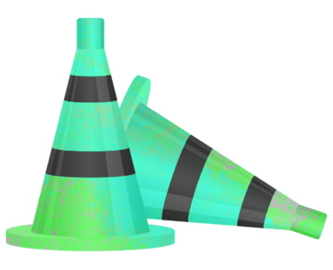 Two teal and black construction cones