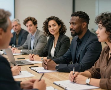 A close-up of collaborative planning involving diverse stakeholders in a modern meeting room, emphasis on partnership and integrity, International / Diverse Communities.