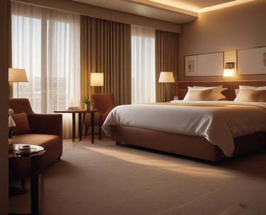 Bedroom in suite with king-size bed and soft linens.