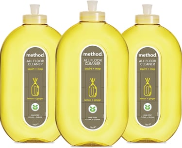 three bottles of method to clean the kitchen