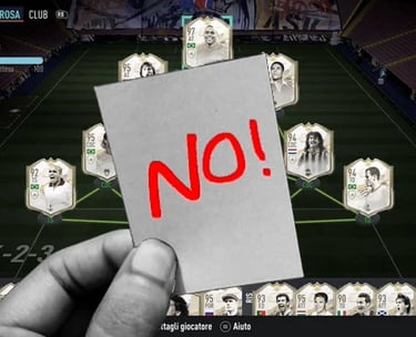 squadra su ea sports fc con un biglietto davanti con scritto no