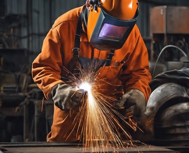 a man in a welding helmet welding a piece of metal