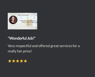 a woman with a business card saying wonderful job