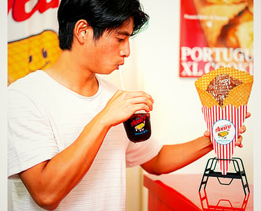 Customer enjoying Delta Coffee and snacks at Aveiro Macau