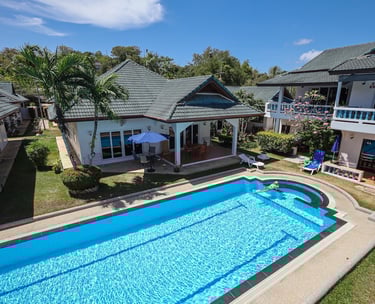 Modern holiday villa architecture with swimming pool in Rawai Phuket