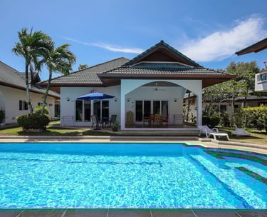 Exterior view of Poolside Studio rental with direct pool access
