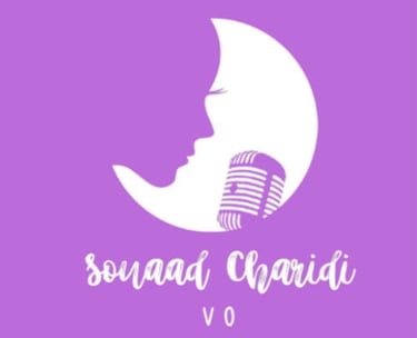 Sounaada Charidi VO logo featuring a woman profile silhouette and microphone on a purple background.