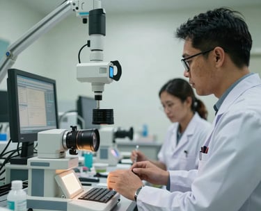 A professional medical workshop in Pontianak, West Kalimantan, showing doctors practicing with advanced medical equipment, bright indoor lighting, focused composition.