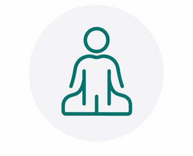 Minimalist teal line icon of a person in a yoga meditation pose for wellness and mindfulness.