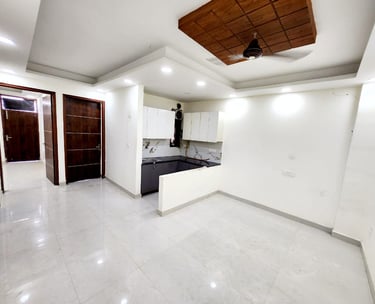 Living Room with Open Kitchen of 2 BHK Modern Builder Floor with Balconies — Chattarpur