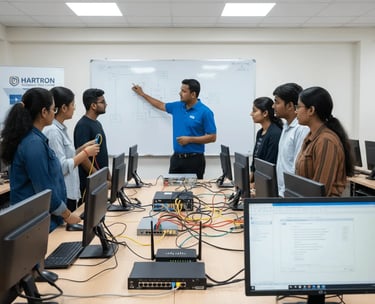 Team analyzing website performance dashboards and automation tools on multiple screens
