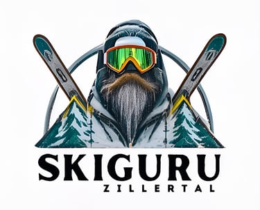 alt= "logo Skiguru - Ein Mann mit Bart und Skiern an einem verschneiten Tag"