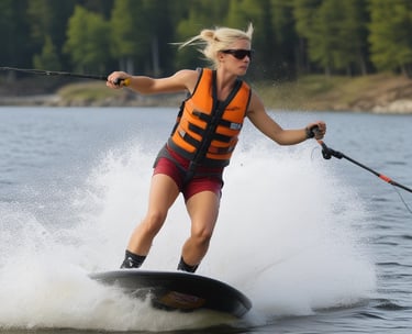 Private deck with Adirondack chairs facing the calm lake.