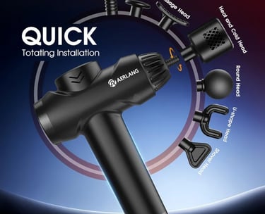 portable massage gun with adjustable speeds and attachments for targeted muscle tension.