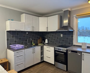 a kitchen with a stove top oven and a dishwasher