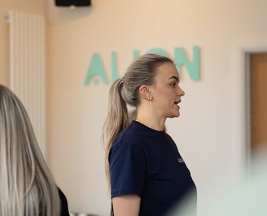 woman with ponytail talking