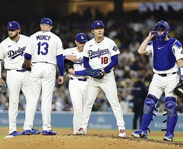 Dodgers Yoshinobu Yamamoto (18) is pulled from the mound during the 8th inning of a game vs. NY Mets in L.A. (apr.14/26)