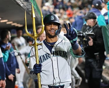 Julio Rodriguez following a home run he hit against the Astros on April 11, 2026