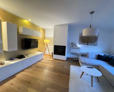 a living room with a couch and a television