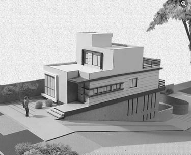 maquete de residência, distribuída em níveis com designer contemporâneo "arqmaisart"