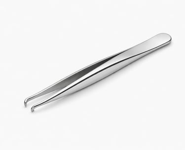 Slant tip stainless steel tweezers for precise hair removal