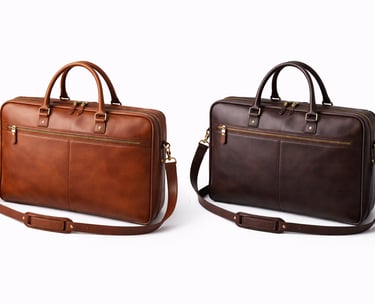 Leather document bags with top handles and shoulder strap for office use