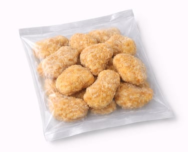 Frozen chicken nuggets packed for ready-to-cook food service and retail supply