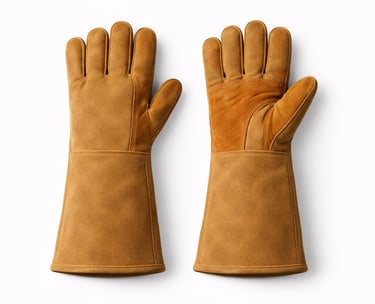 Heat-resistant leather welding gloves with extended cuffs for hand safety
