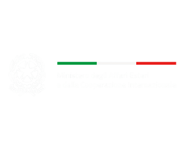 Logo of the Italian Ministry of Foreign Affairs and International Cooperation on a black background.