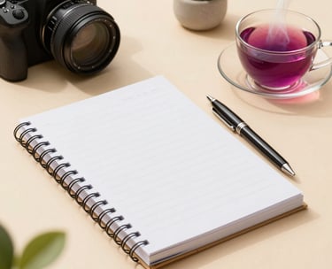 Stack of beautifully bound journals accompanied by delicate, high-end stationery on a neutral-toned surface.