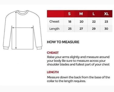 Size Chart for T shirt