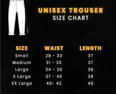 Size chart of men slimfit Trouser