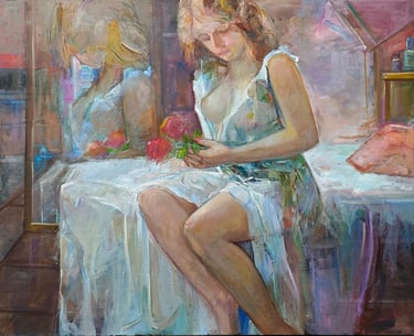 Recuerdos, óleo sobre lienzo del artista pintor Argi Girón. Memories, artist, painter, oil on canvas