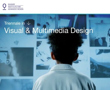 Student viewing multimedia visuals at Quasar Institute for Advanced Design homepage