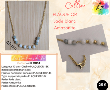 Collier Plaqué or Jade blanc Amazonite Les Couleurs de Lo